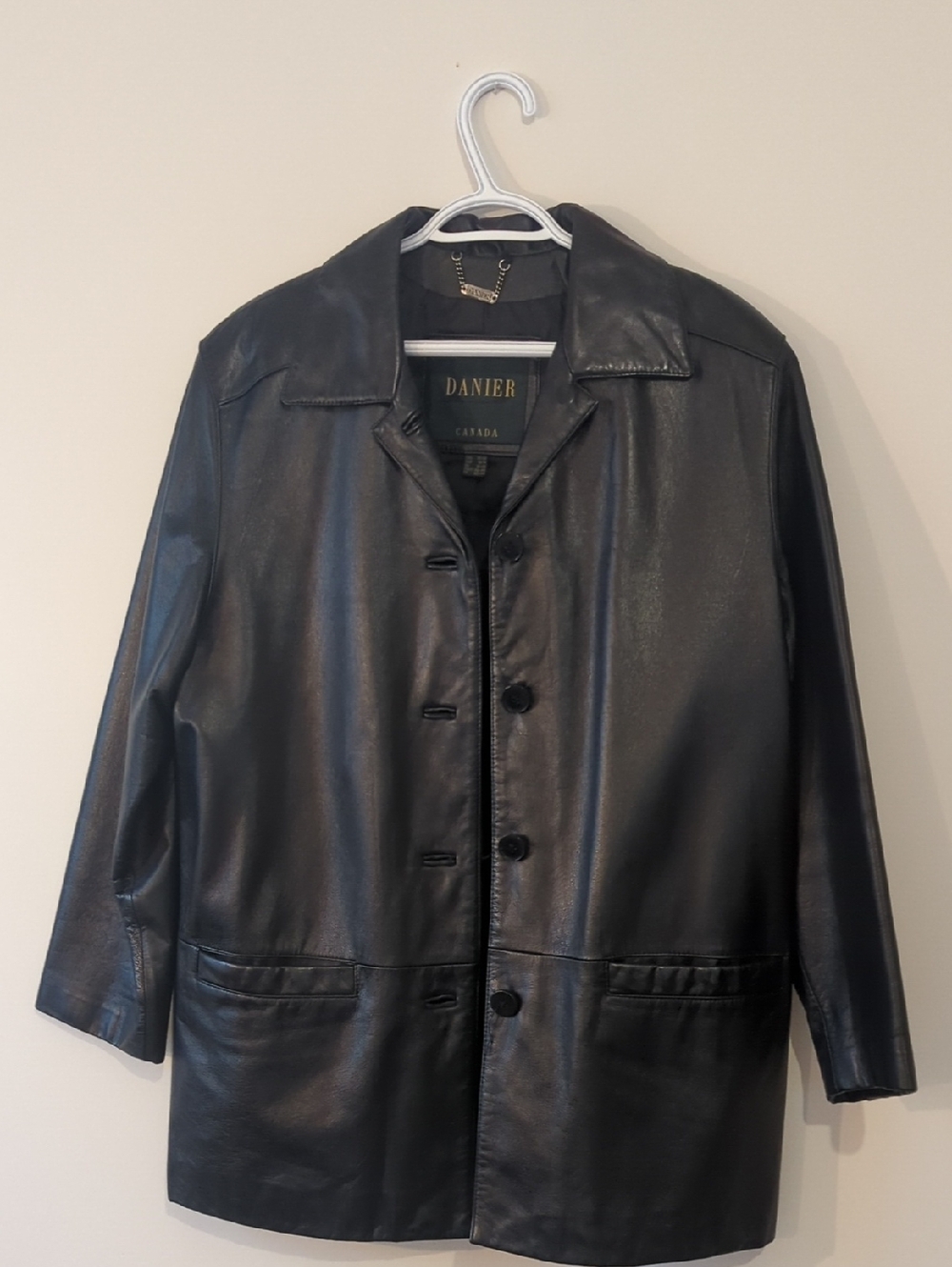 Danier Vintage Oversized Black Leather Button-Front Coat